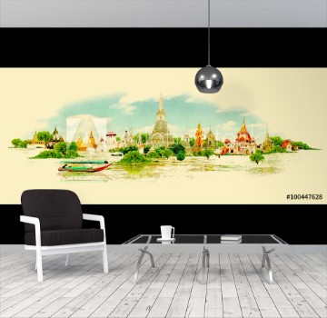 Picture of water color vector panoramic BANGKOK view